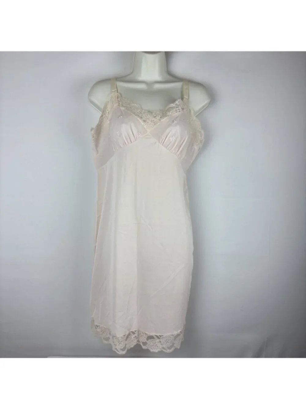 Vtg 1960s Komar dress slip lace bodice slip dress full slip Pale Pink 36 short - Picture 2 of 7